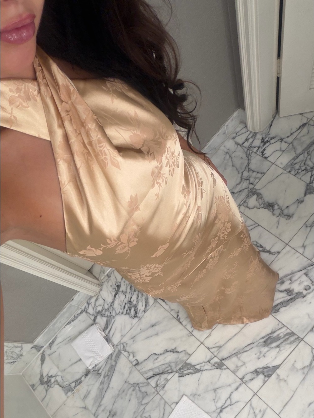Satin Floral Halter Slip Dress in Champagne